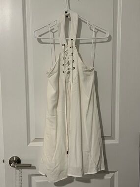 White Halter Lace-Up Summer Dress